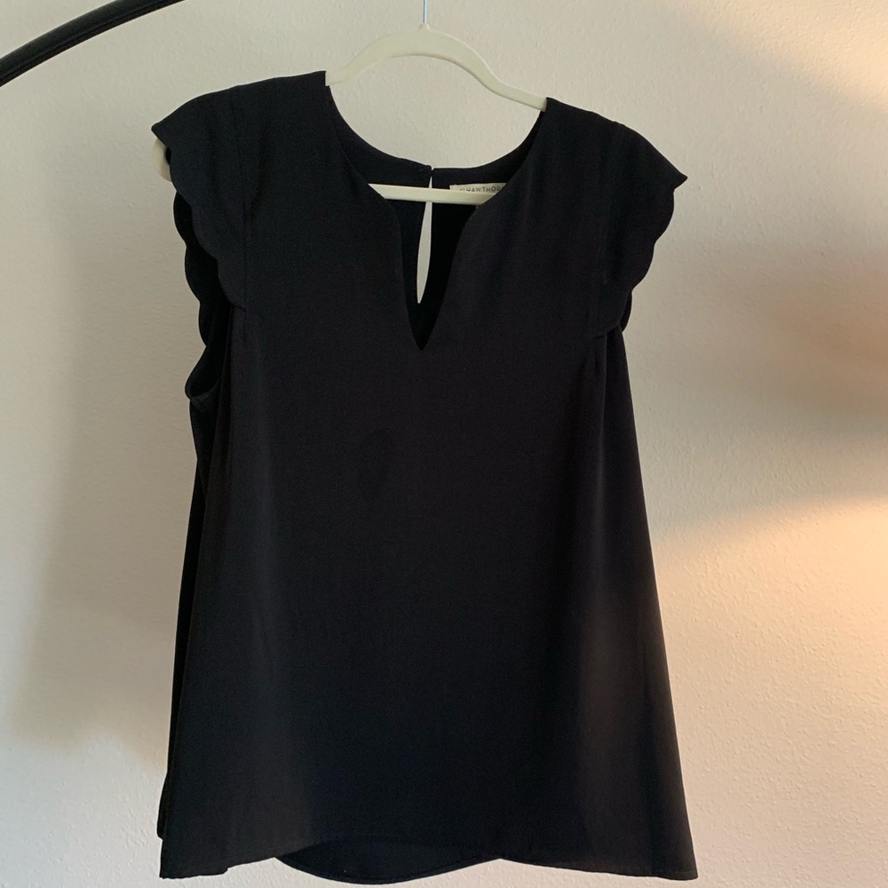 Black scalloped sleeve blouse